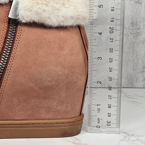Linea Paolo Womens Faux Fur Trim Side Zipper Suede Wedge Ankle Booties Brown 9M - Picture 9 of 10